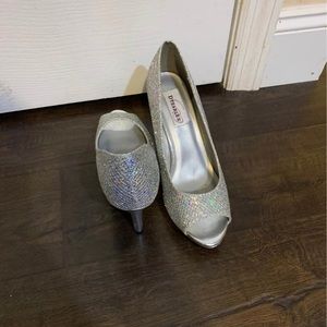 Silver holographic heels